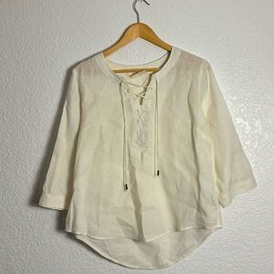 n:philanthropy WOMENS Linen Tunic Top Size Small SOLID IVRY BEADED DRAWSTRING